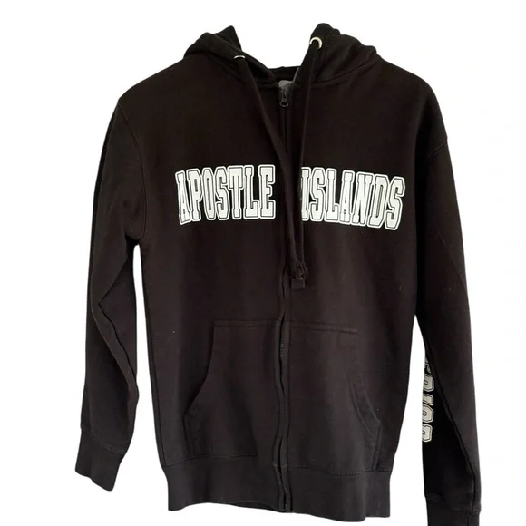 Apostle Islands Full Zip Black Hoodie Size Small Bayfield Unisex Lake Superior - Picture 2 of 8